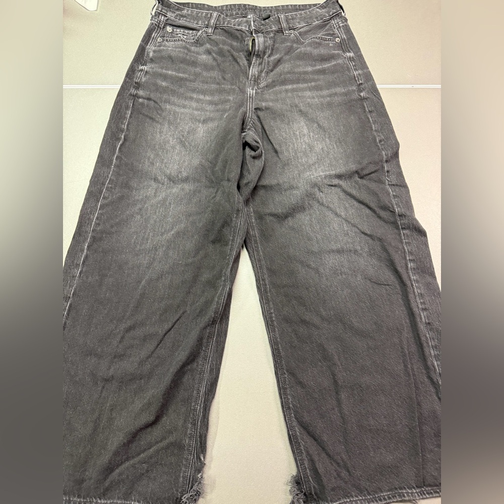 American Eagle Strigid Wide Leg Jeans Womens 10 Black Real Good High Rise Frayed